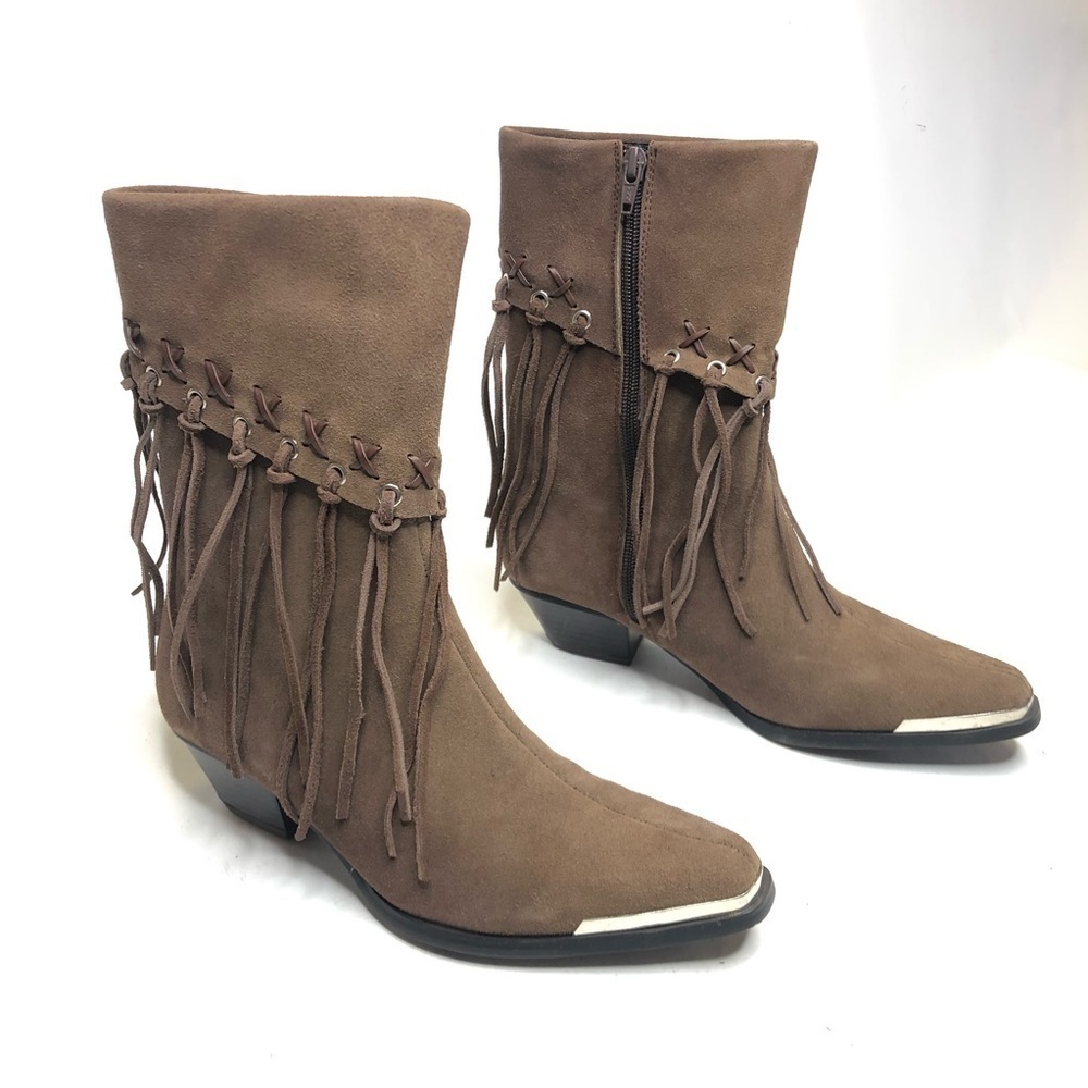 Oak Tree Farms | Brown Suede Fringe Boots